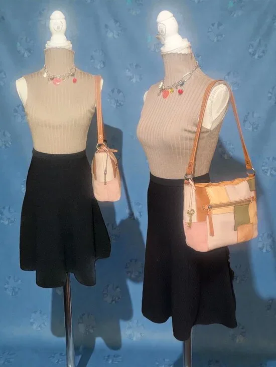 The Sak Indio Patchwork Hobo Pink Tan Mixed Leather Shoulder Bag Bohemian Boho - Picture 2 of 8